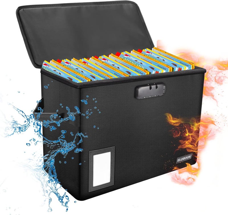 ELOBOON Comic Book Storage Box, Fireproof & Water-Resistant Comic Book Box with Lock and Label Window, Moistureproof Comic Short Box with Fire Zipper Holds 150-175 Comics,Heavy Duty Bin Black - Image 1
